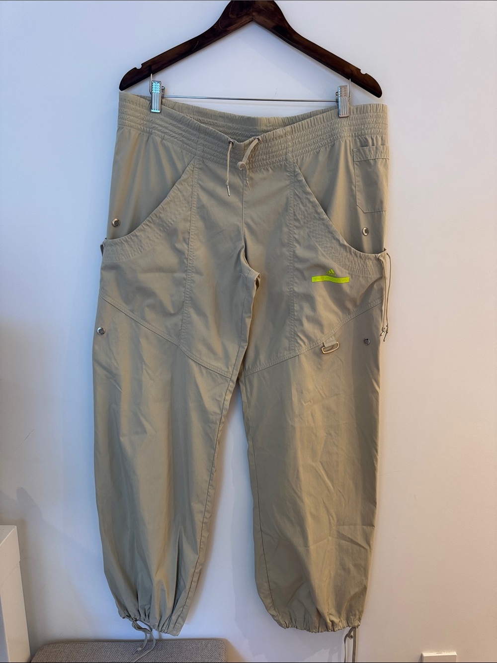 Adidas by Stella McCartney Beige Cargo Drawstring Pants with Neon Accent